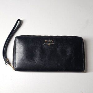 Zadig & Voltaire 'Love Is' Black‎ Leather Wristlet Wallet Gold Zipper Logo